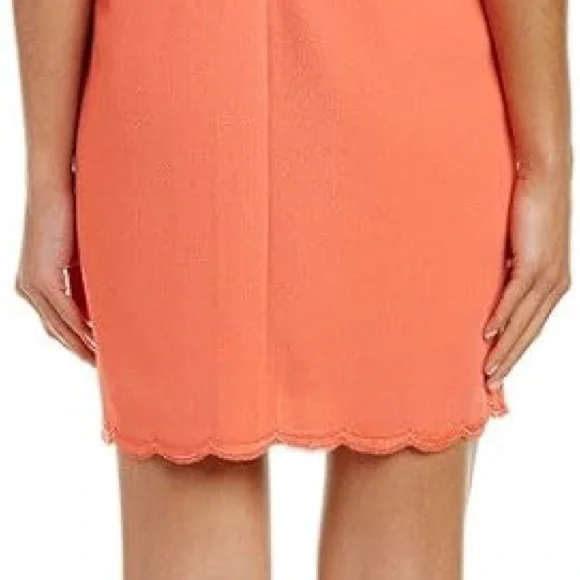 Trina Turk Scalloped Halter Mini Dress Coral Orange Crape Size 12 Spring Summer - Picture 6 of 16